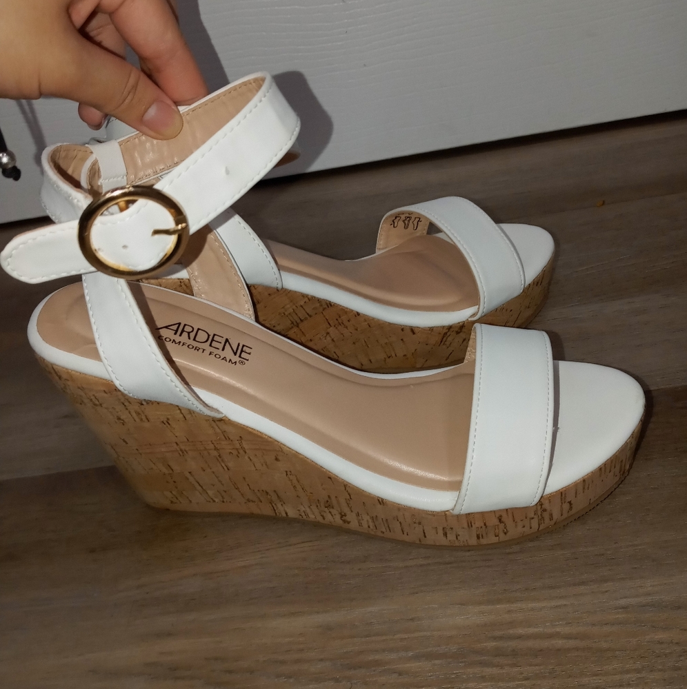 White Ankle Strap Wedges